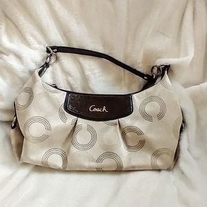 Coach Ashley OP Dotted Art Shoulder Bag  Cream with Brown Leather Trim